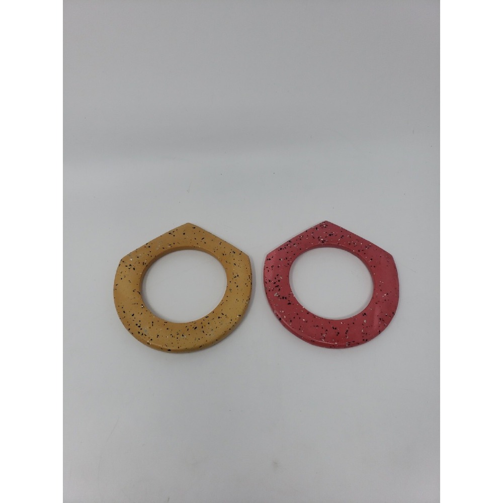 Set of 2 Stone Geometric Bangle Bracelet Modernist Pink Orange WB HRT SS 1425
